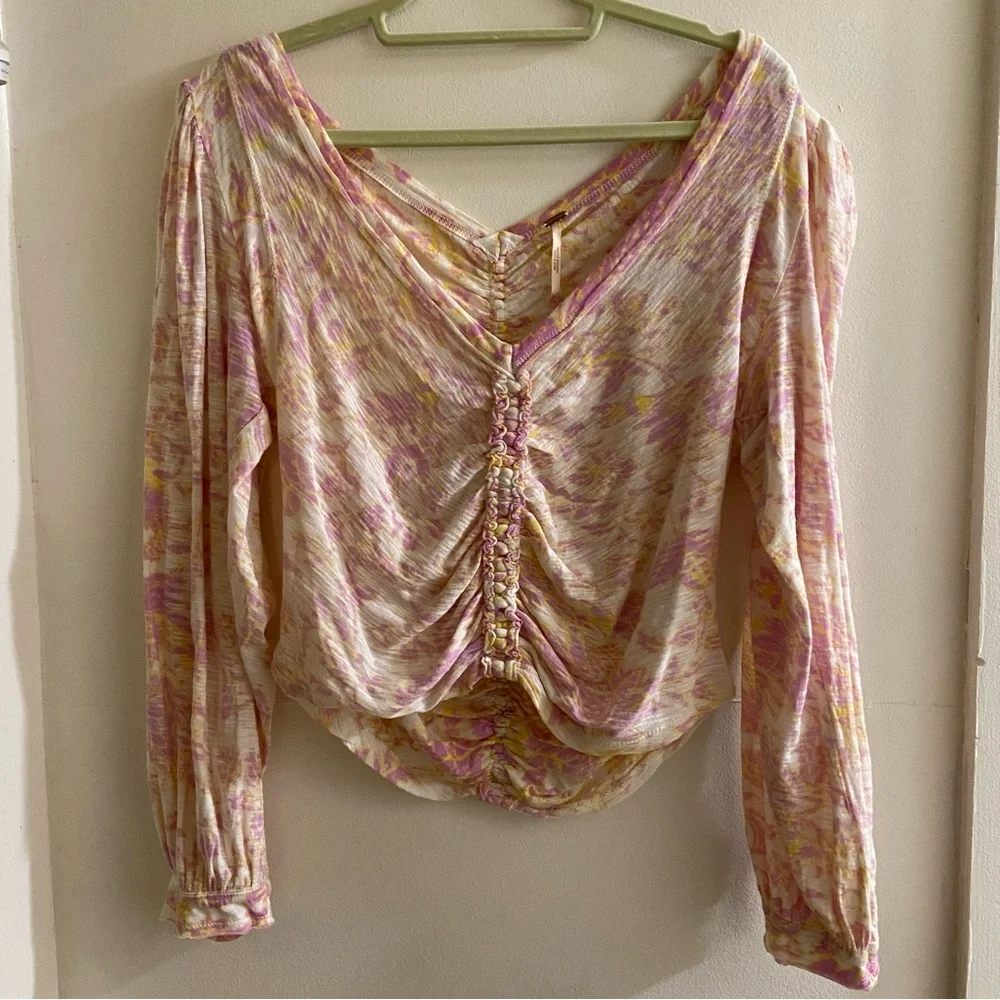 Free People Say the Word floral cinched balloon sleeve top